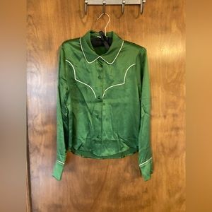 Reformation walker silk top in green - NWT